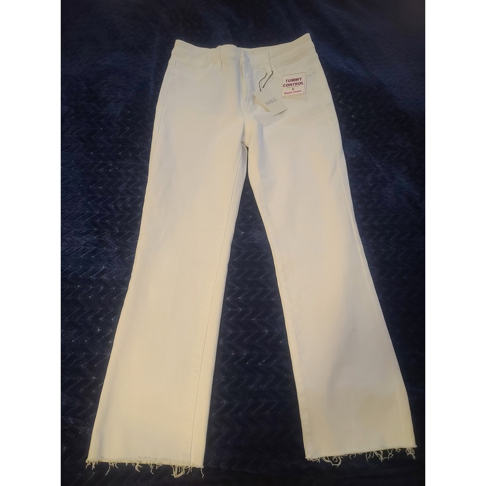 Risen Jeans White Tummy Control High Rise Straight Leg Raw Hem NWT Pants Sz 3/26 - Picture 1 of 6